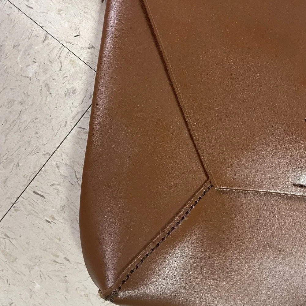 J CREW Brown Smooth‎ Leather Structured Flap Closure Envelope Clutch Monogrammed
